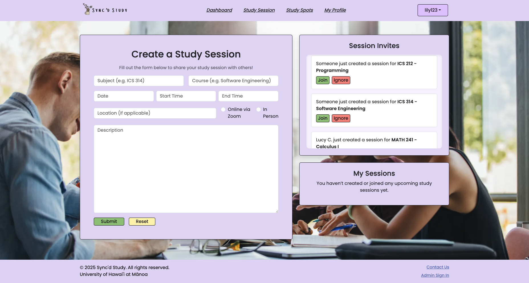 Study Session page